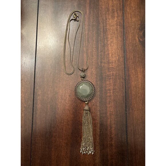 Cold water Creek Long Reversible Tassel Pendant Necklace Green Red - Picture 2 of 10